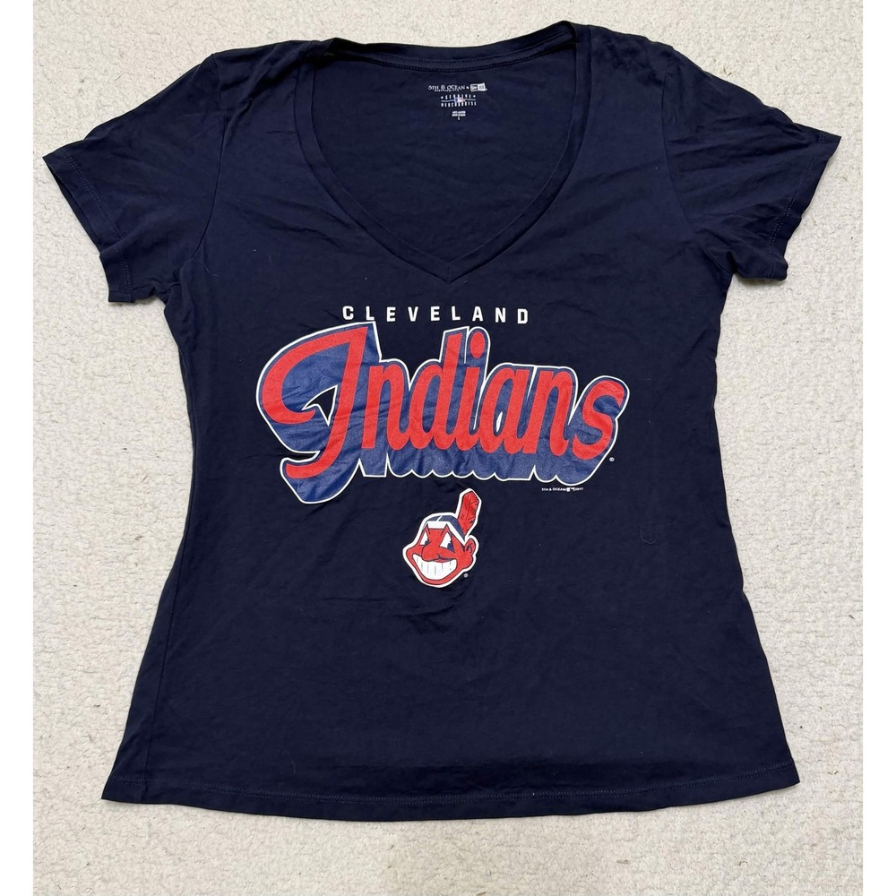 5th & Ocean Womens Cleveland Indians T-shirt MLB Graphic Tee Navy Blue Large